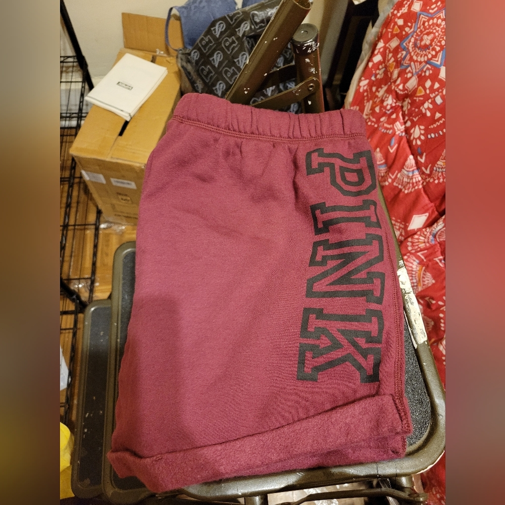 Pink Logo Maroon Shorts
